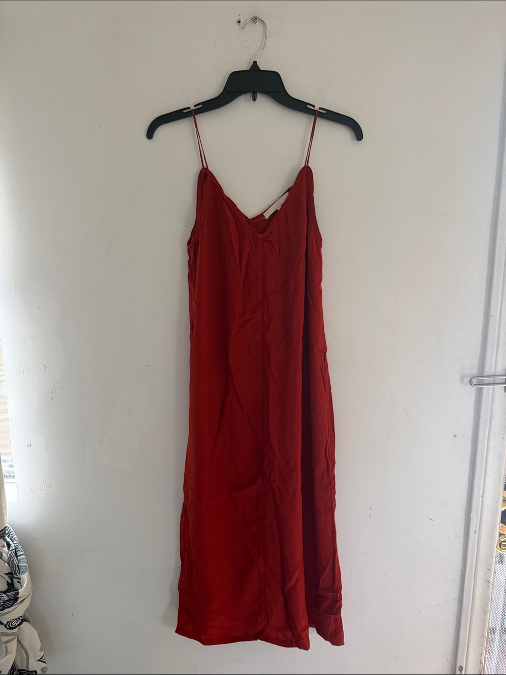 Apiece Apart Red Slip Dress with Spaghetti Straps